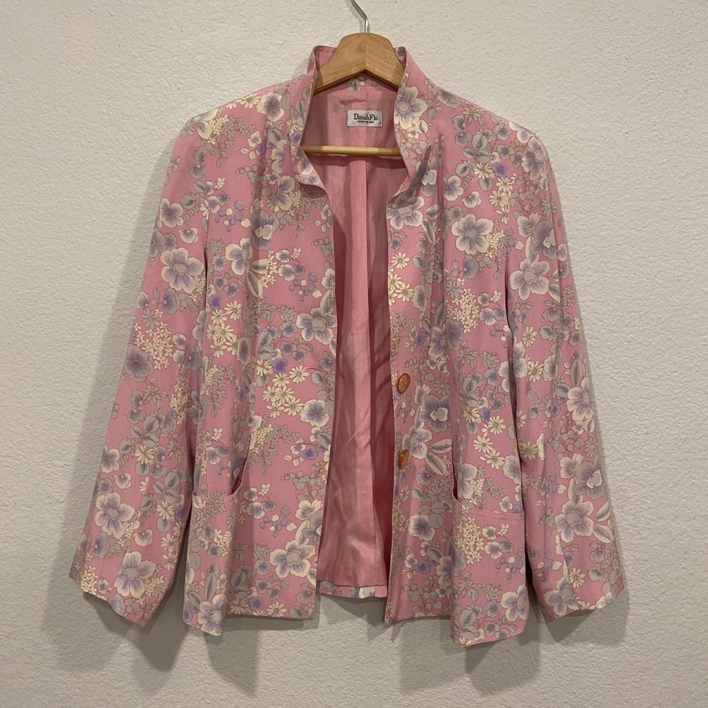 Vintage Japanese Silk Floral Pink and Purple Blazer